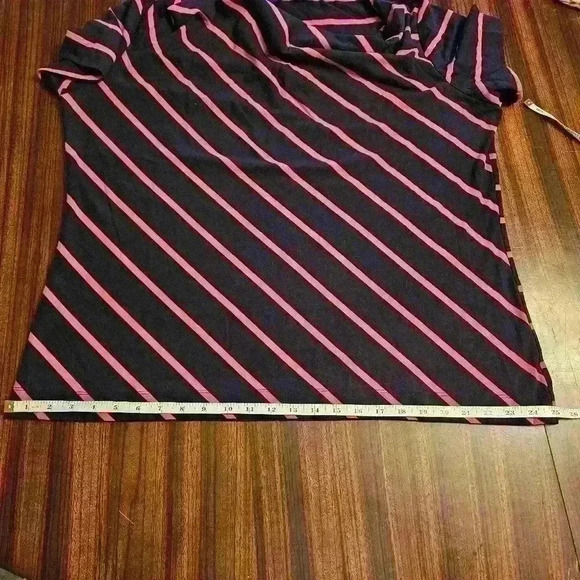 Eloquii Dark Navy with Pink Stripe Short Sleev Cowl Neck Top Size 18/20 EUC - Picture 8 of 9